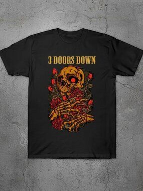 3 Doors Down Skull Roses Graphic T-Shirt | Rock Band Tee | Vintage Style Gothic